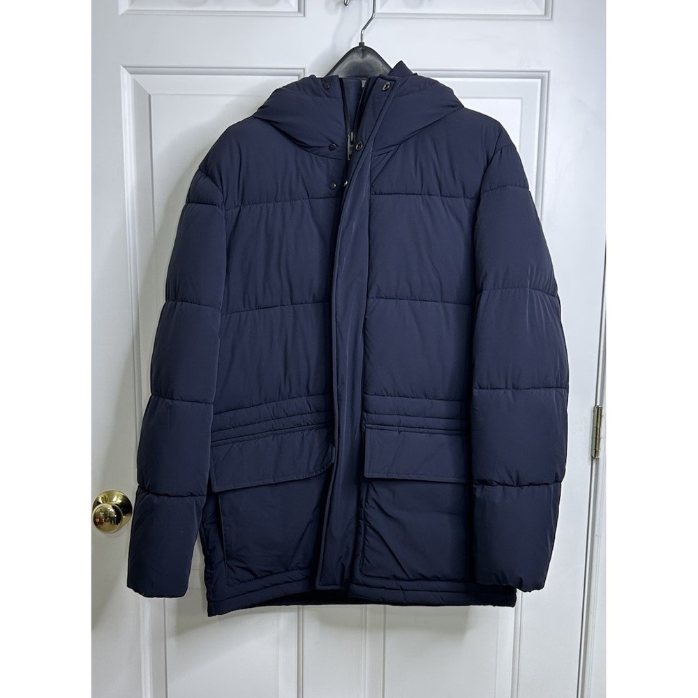 MNG MAN Puffer Coat Men's Medium Pockets Dark Navy Blue Water Repel READ * Flaws